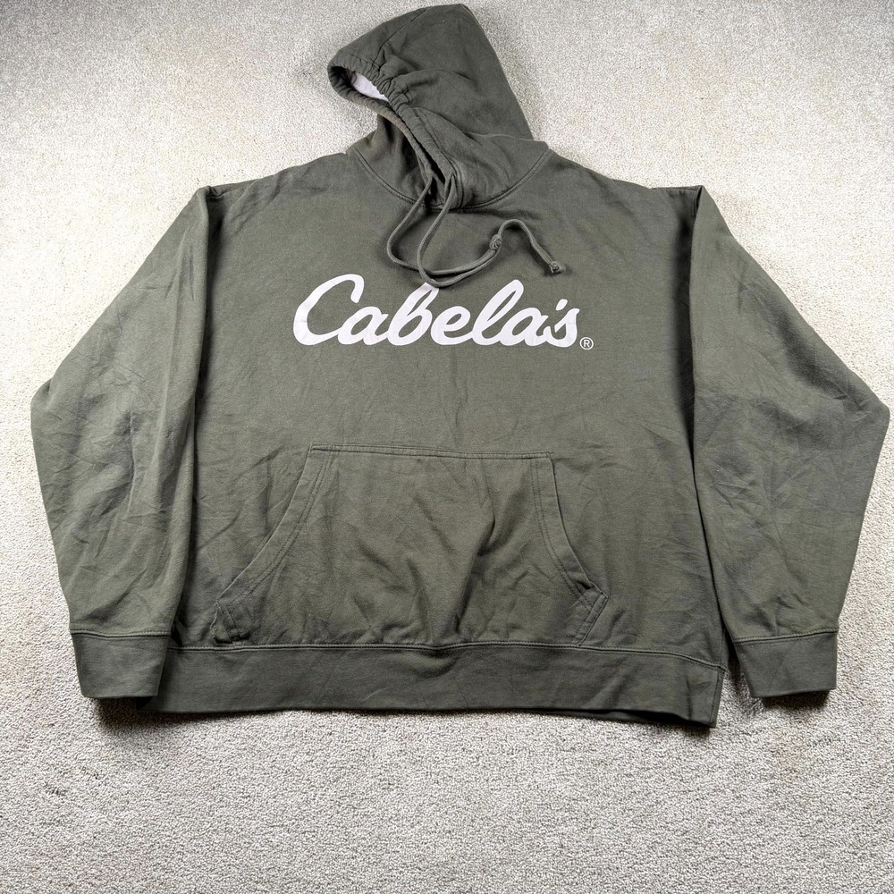 Cabela's Hoodie Mens XL Olive Green Graphic Print Kangaroo Pocket Long Sleeve